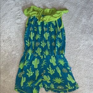Kickee Pants Cactus Print Romper in Green and Blue